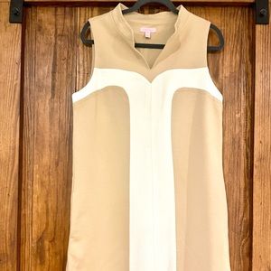 LILLY PULITZER BEIGE TAN BLOCK
PONTE KNIT SLEEVELESS SHIFT DRESS SIZE 12